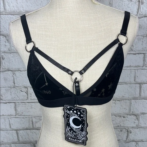 Killstar Black Ascendant Celestial Stars Velvet Harness Bralette size M - Picture 2 of 8